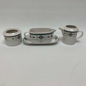 Studio Nova Adirondack Gravy Boat Creamer Sugar Bowl Mikasa Aztec Design Y2201
